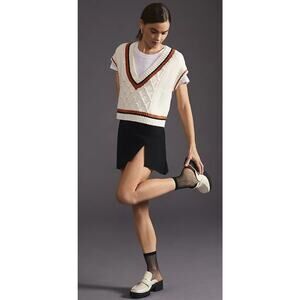 Anthropologie Maeve Willa Cable Knit Cropped Sweater Vest in Cream Small